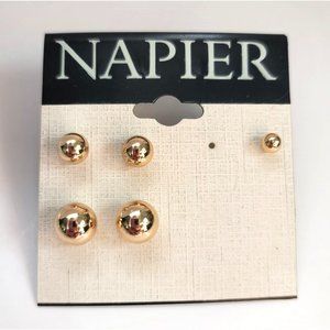 Napier Gold Stud Earrings Two Pair and One Single Fashion Jewelry DH804